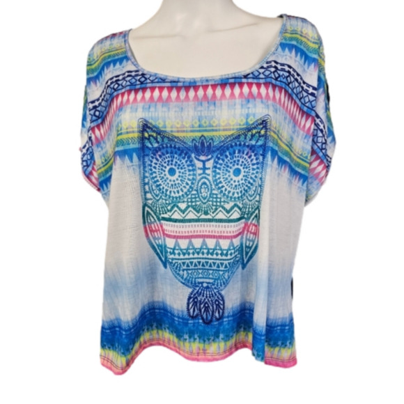 Bongo Plus Owl Inspired Short Sleeve High Low Blouse Size 3X - Picture 3 of 8